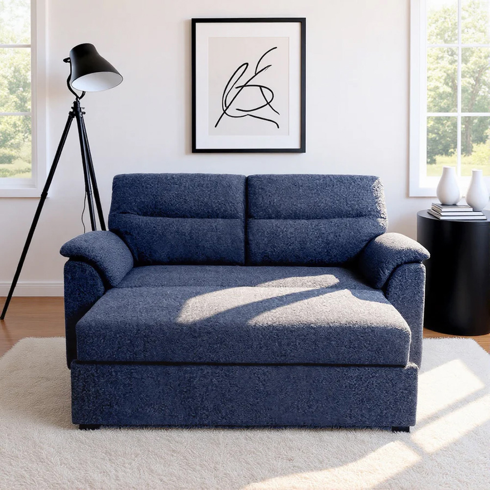 HGD Tivoli 2 Seater Blue Woven Boucle Pull-Out Sofa Bed Image 7