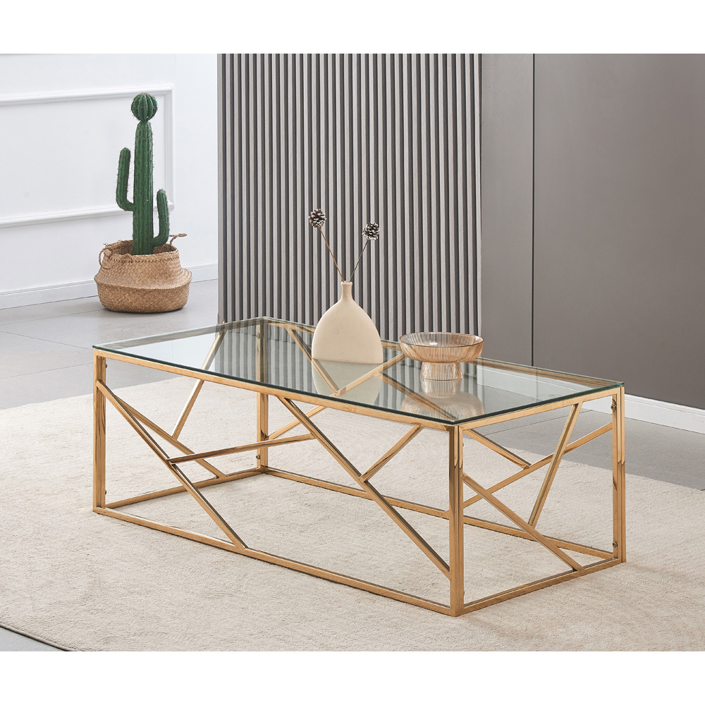 Comfy Living Glass and Metal Rectangular Coffee Table Gold Image 4