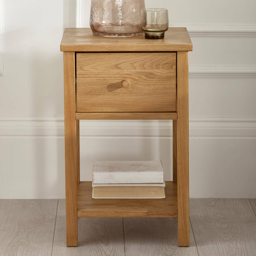 Julian Bowen Coxmoor Single Shelf Single Drawer Oak Bedside Table Image 1