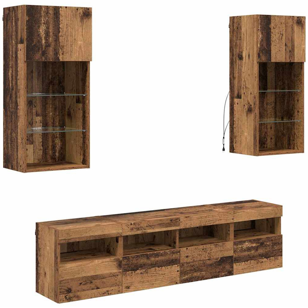 vidaXL LED Old Wood TV Wall Unit Image 2