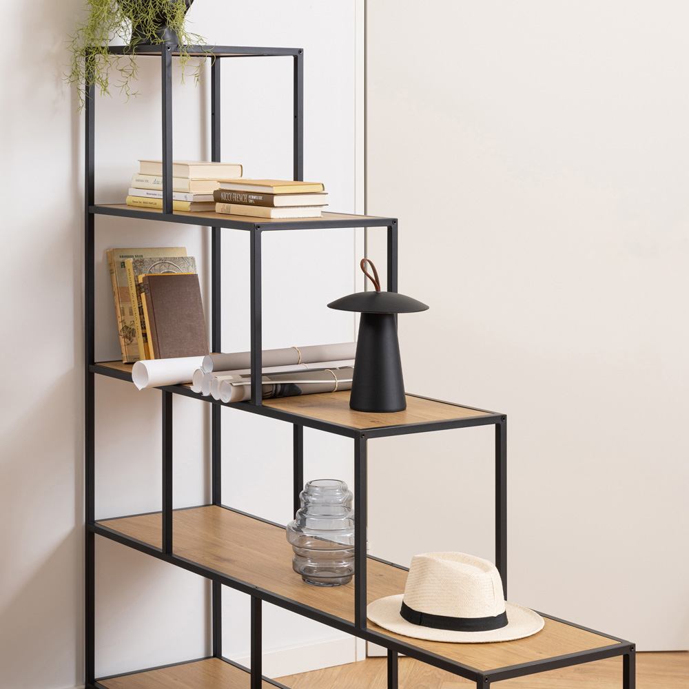 Florence Seaford 4 Shelf Black and Oak Bookcase Image 8