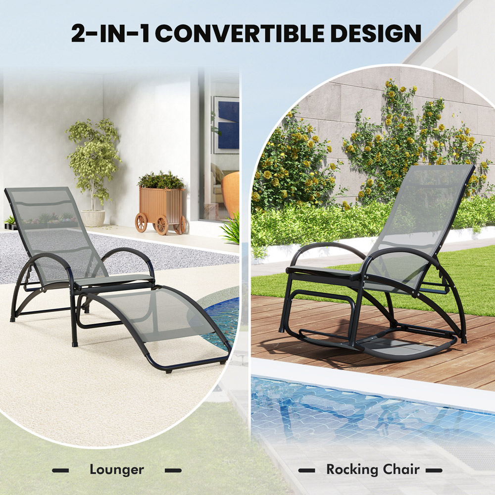 Costway Grey 2 in 1 Rocking Outdoor Lounge Chair Image 7