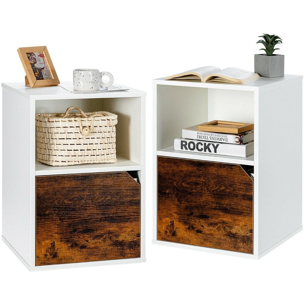 Costway Single Door Single Shelf White Wooden Bedside Table Set of 2 Image 3