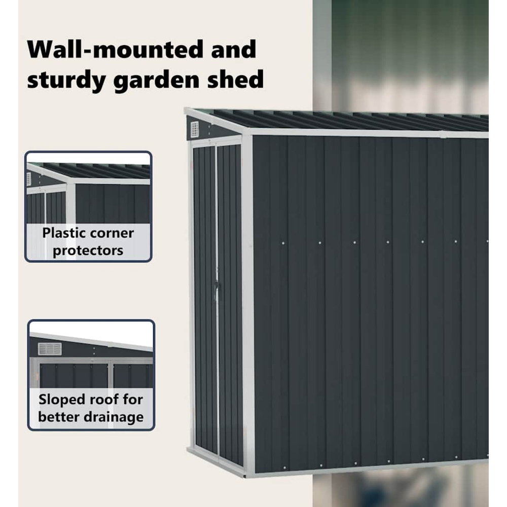 vidaXL 3.9 x 12.5ft Anthracite Galvanised Steel Wall Mounted Pent Garden Shed Image 6