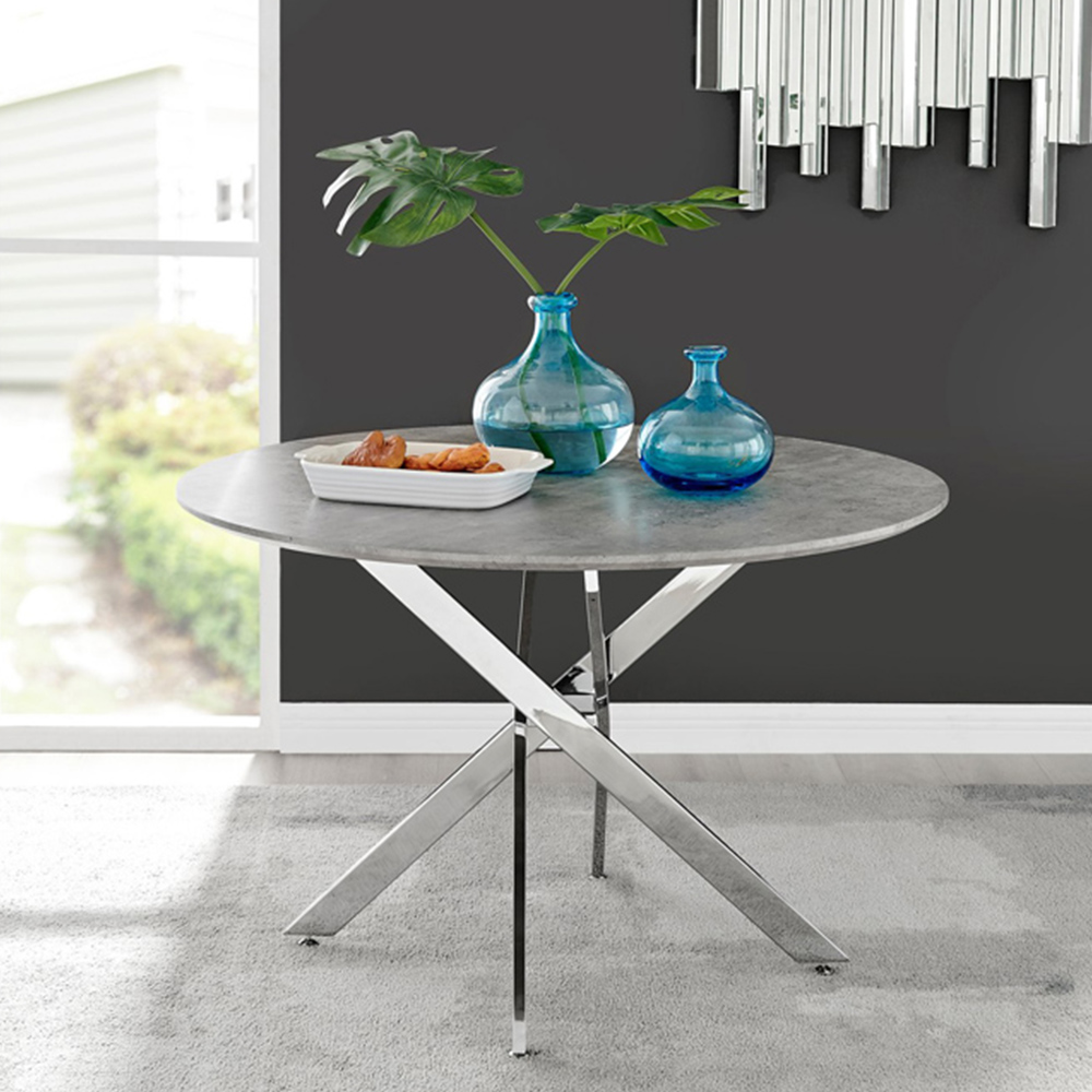 Furniturebox Arona Valera Concrete Effect 6 Seater Round Dining Set Grey White and Chrome Image 2