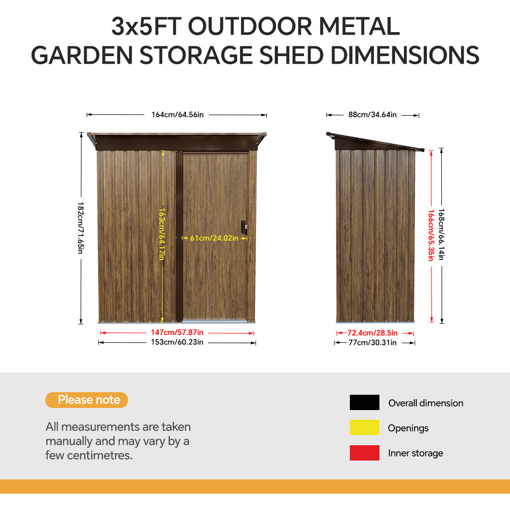 Living and Home 3 x 5ft Brown Wood Grain Metal Pent Garden Storage Shed Image 8