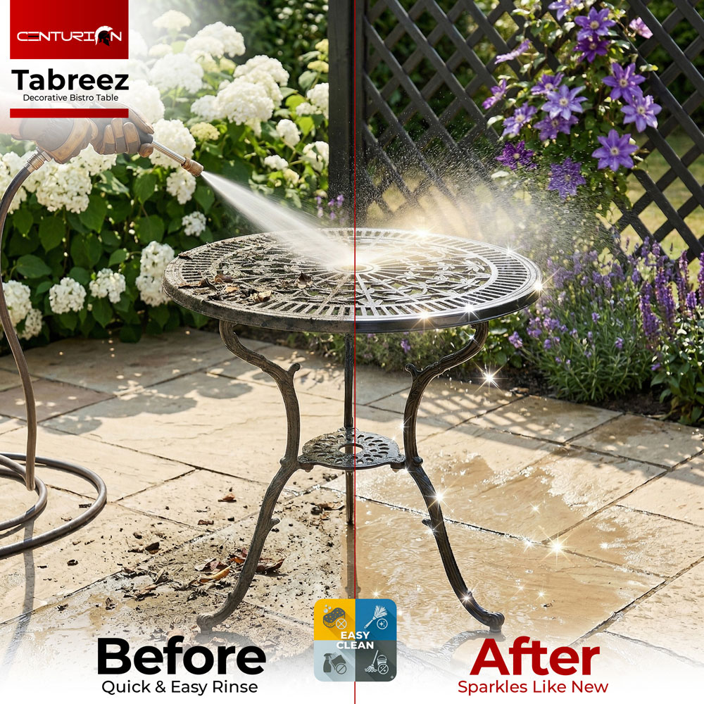Centurion Tabreez 2 Seater Black Round Garden Bistro Table with Parasol Hole Image 8
