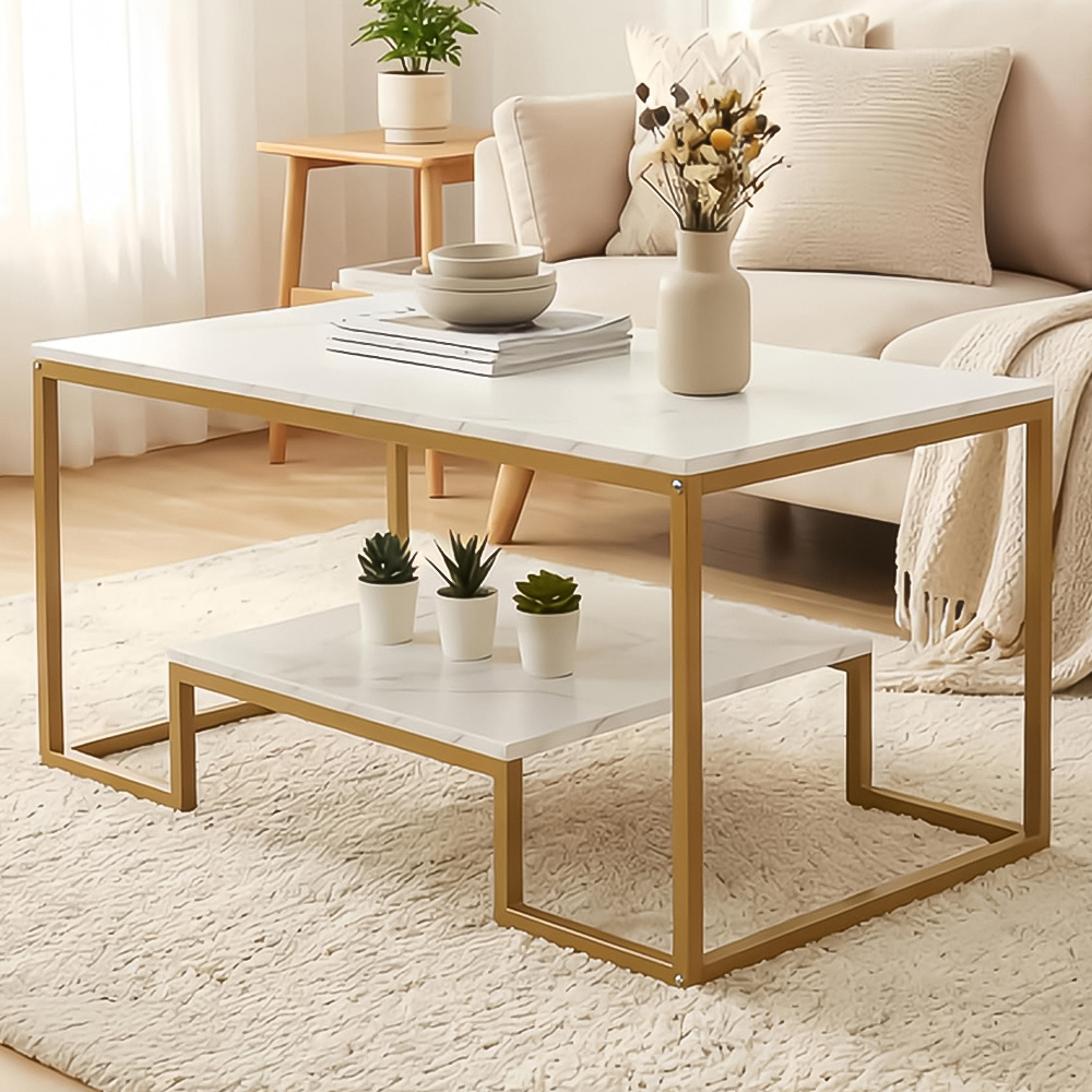 Alivio Single Shelf White Modern Industrial Coffee Table Image 1