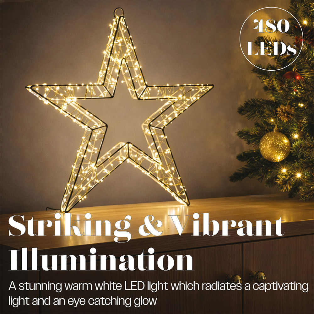 Xmas Haus 480 Warm White Micro LED White Metal Star Christmas Decoration 38cm Image 6