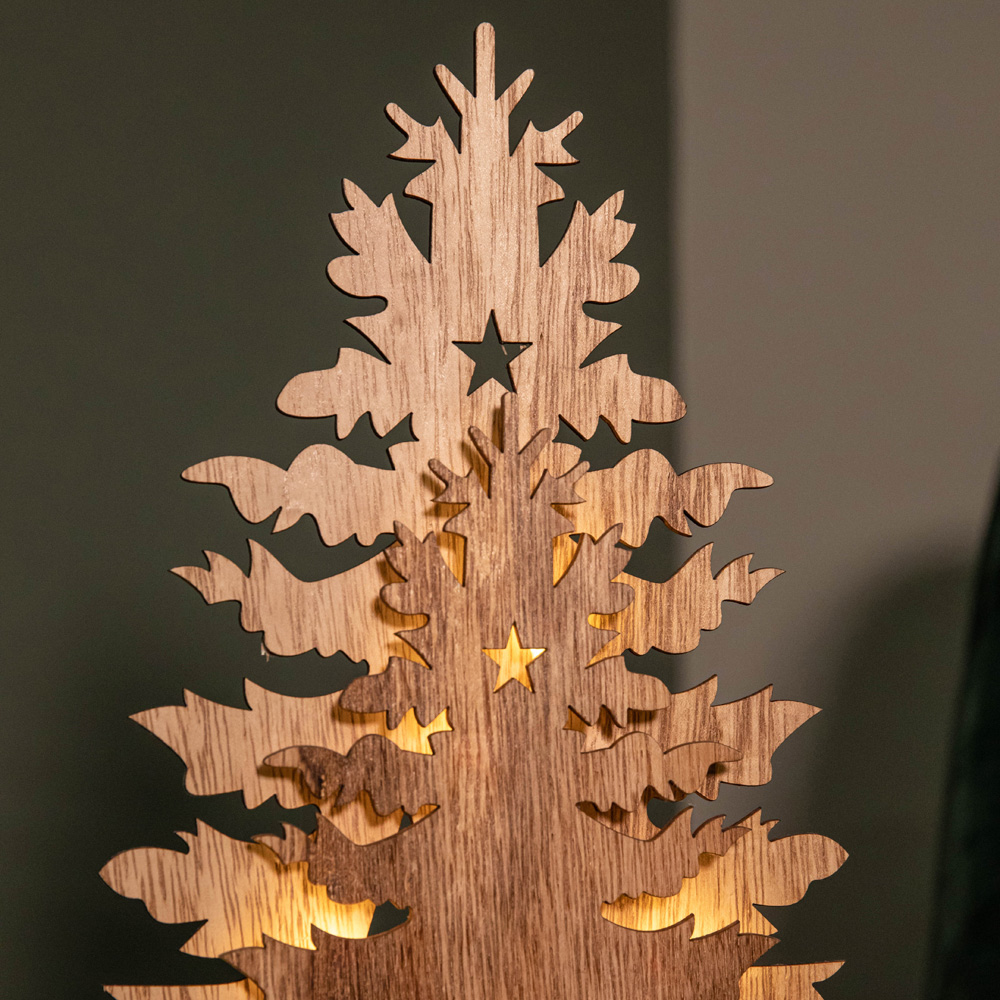 Samuel Alexander Light Up Wooden Christmas Tree with Deer Decoration 44cm Image 3