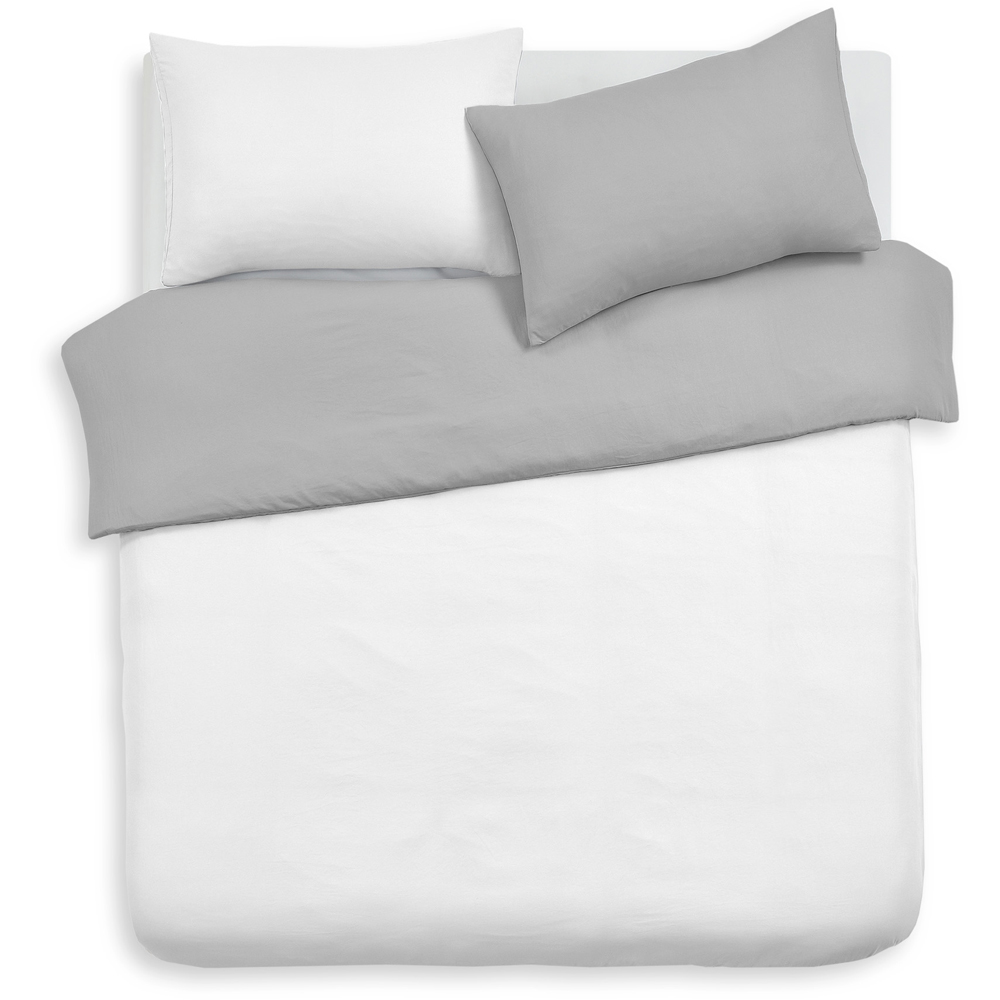 Velosso Super King Size White and Silver Microfibre Reversible Duvet Cover Set Image 2