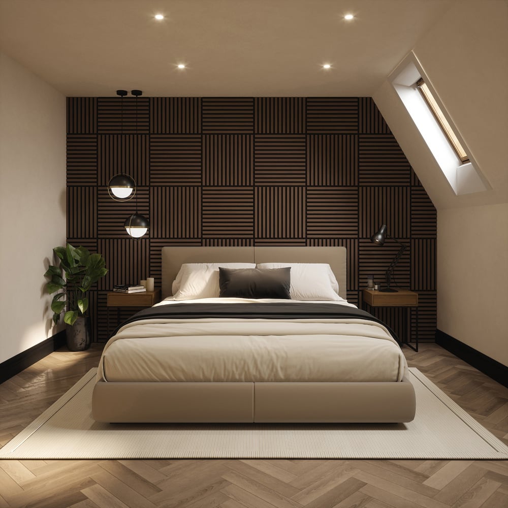 Tuscan Walnut PVC Wrapped Acoustic Wall Tile 55.3 x 55.3cm 4 Pack Image 5