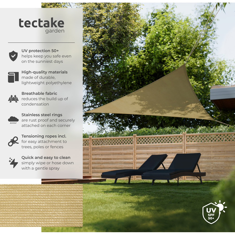 tectake Beige UV 50+ Triangular Shade Sail 300cm Image 6