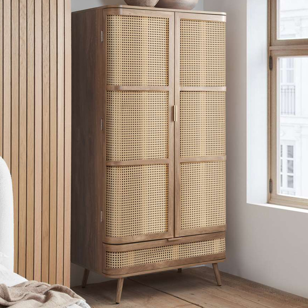Birlea Noah 2 Door Single Drawer Rattan Effect Wardrobe Image 1