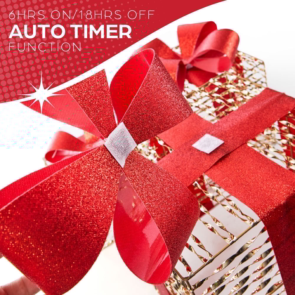 The Christmas Workshop 75 Warm White LED Gold and Red Gift Box Decoration Set of 3 Image 5