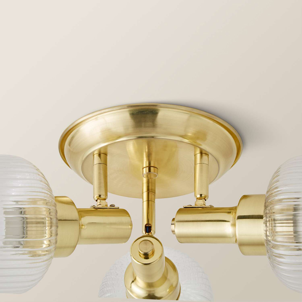 ValueLights Calpe Ribbed Clear Shades 3 Way Antique Brass Adjustable Ceiling Spotlight with Bulbs Image 3