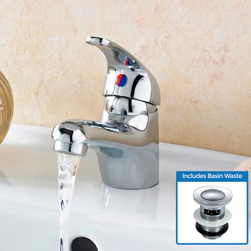 Nes Home Luma Chrome Basin Mono Mixer Tap with Waste Image 2