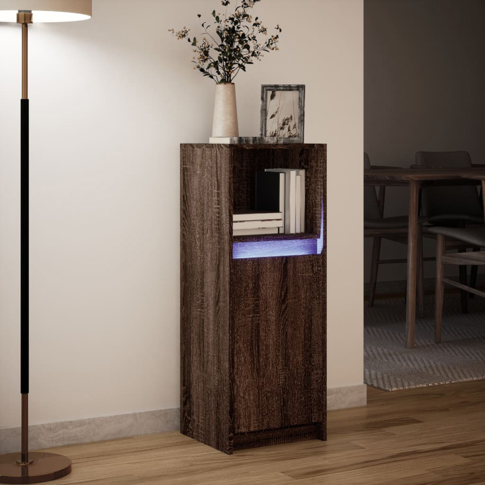 vidaXL Single Door Single Shelf Brown Oak Sideboard with RGB LED Lights Image 5