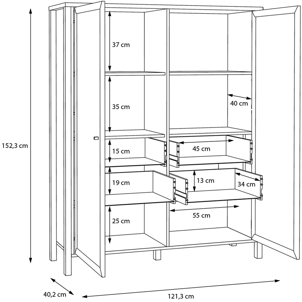 Florence High Rock 2 Door Matt Black and Riviera Oak Extra Wide Display Cabinet Image 9