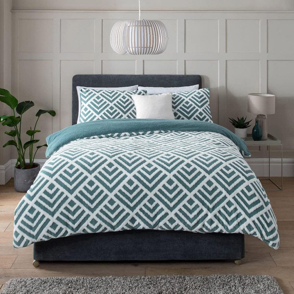 Smart Living King Size Teal Geo Jacquard Fleece Duvet Set Image 1