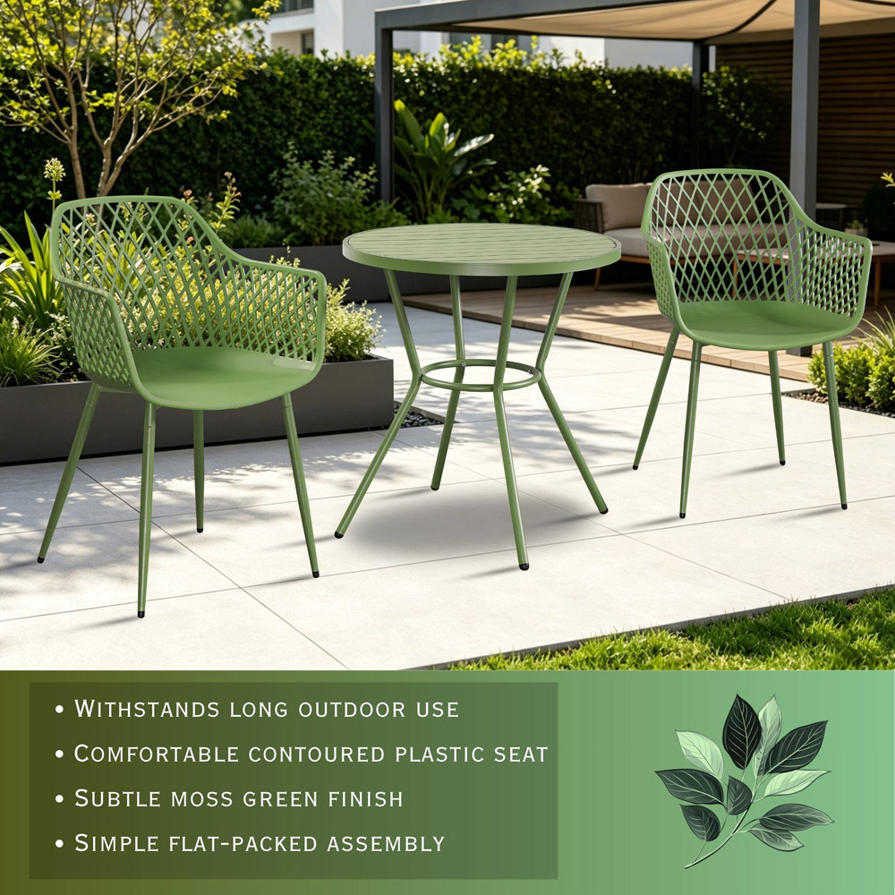 Core Products 2 Seater Moss Green Lattice Design Round Plastic Table Garden Bistro Set Image 7