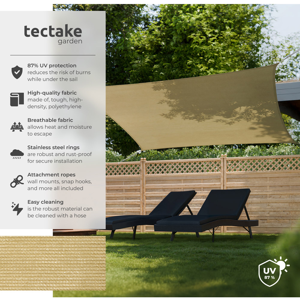 tectake Sonny Sand Water-Resistant Sun Shade Sail 200 x 400cm Image 3