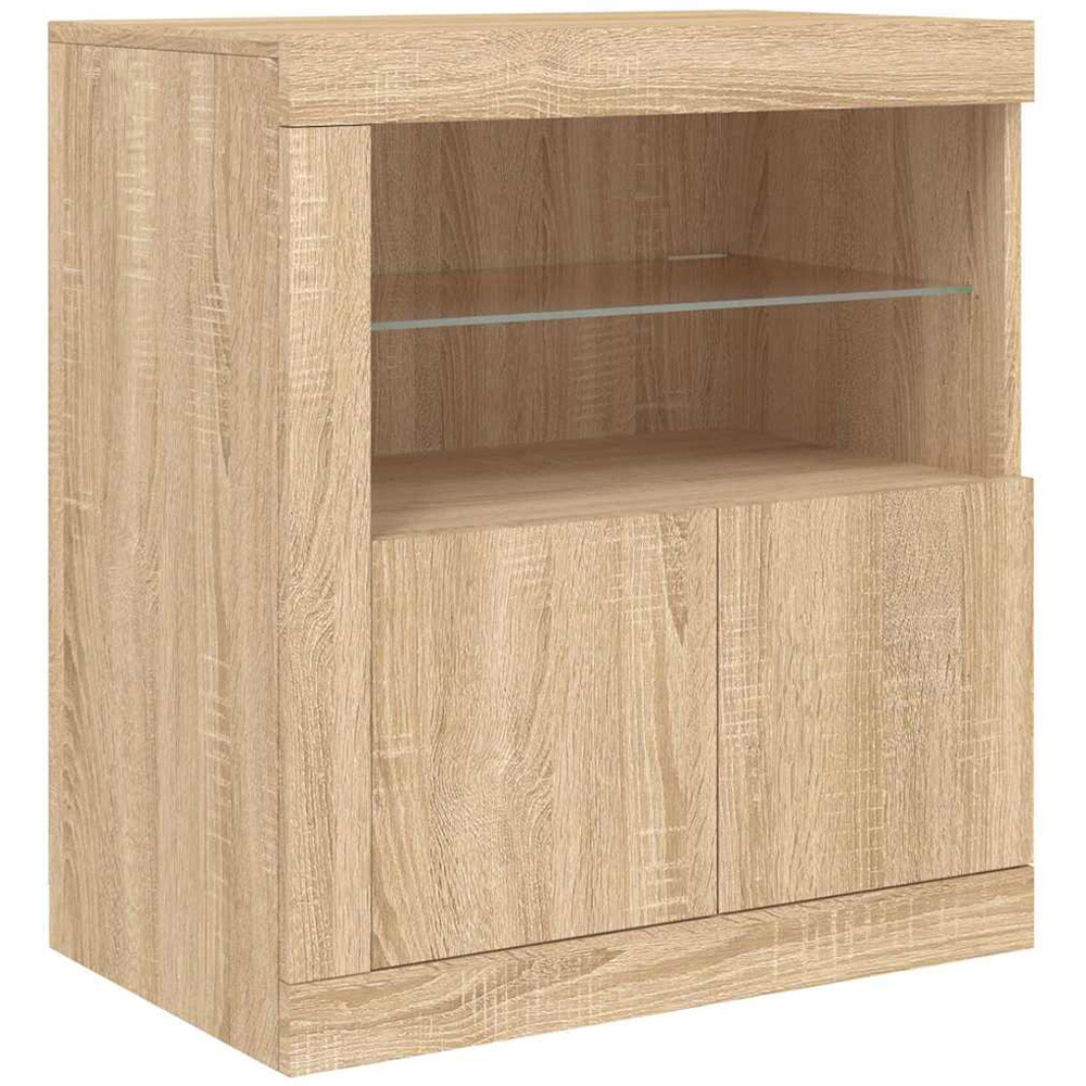 vidaXL 2 Door 2 Shelf Brown Oak LED Sideboard Image 2