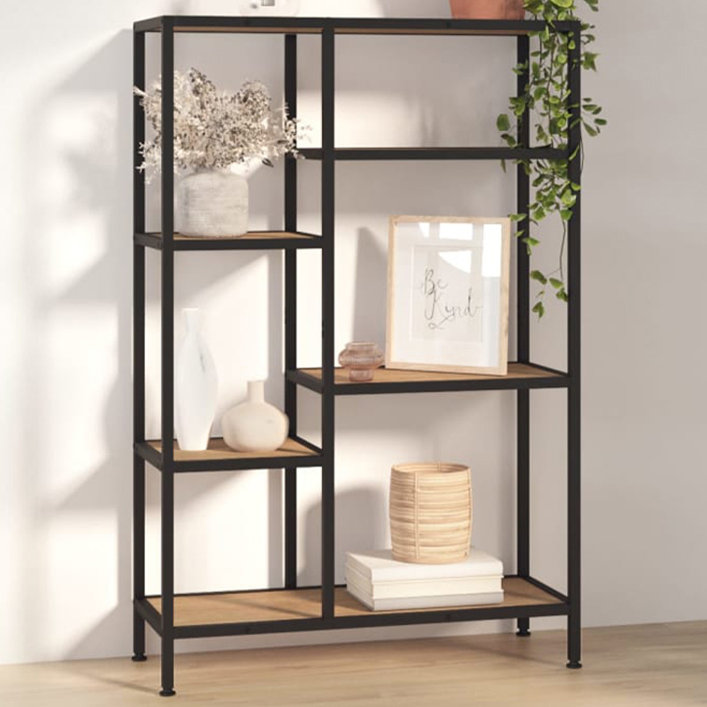 vidaXL 5 Shelf Light Brown and Black Bookshelf Image 1