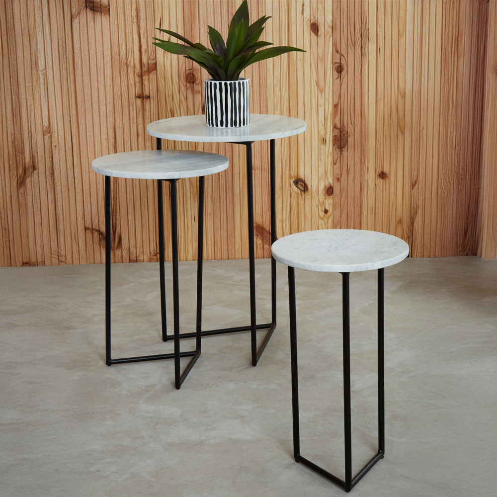 Premier Housewares Mandoli White Marble Top Nest of Side Tables Set of 3 Image 2