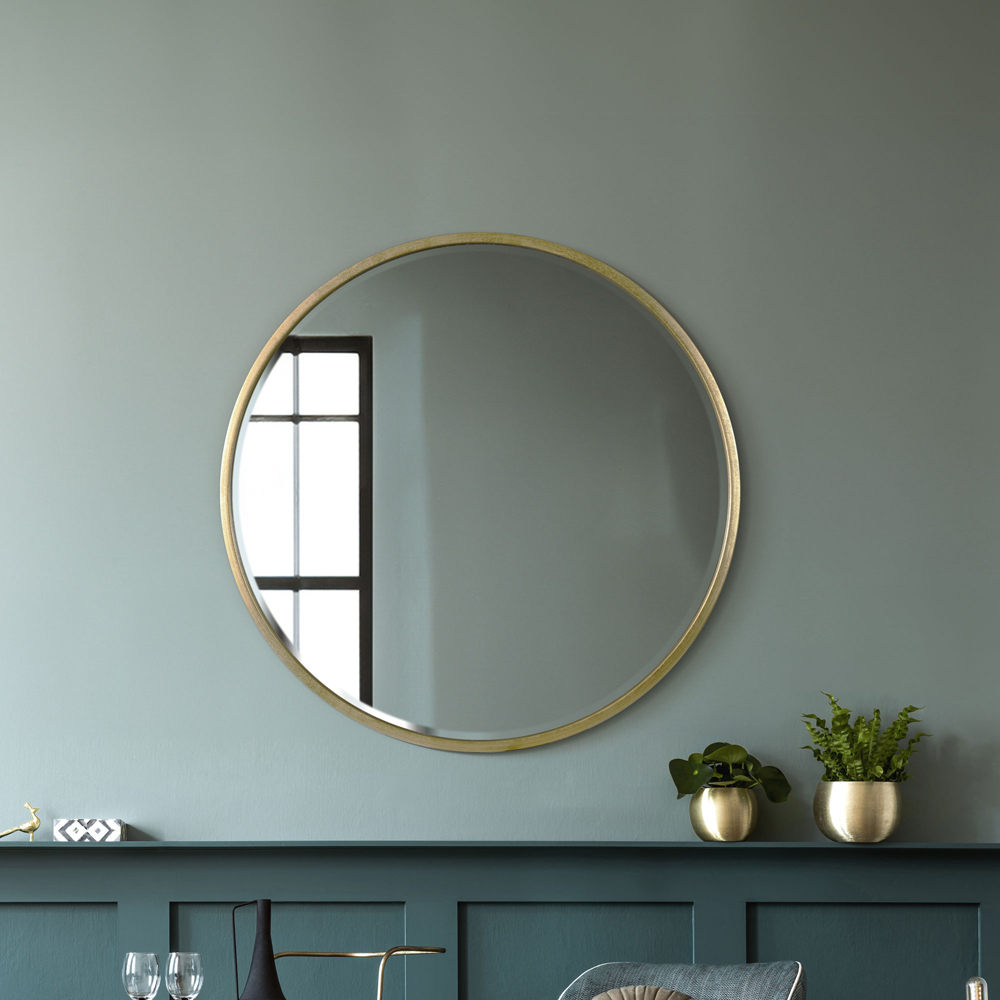 MirrorOutlet Rowan Gold Bevelled Round Wall Mirror 100 x 100cm Image 6