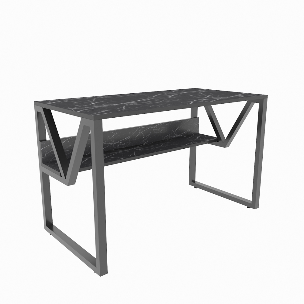 Decorotika Lona Single Shelf Study and Writing Desk Black Marble Effect and Black Image 2