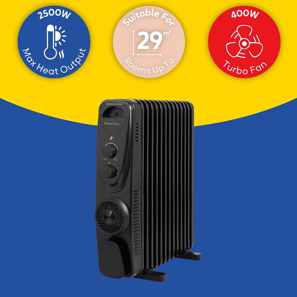 Russell Hobbs RHOFR2403B Black 13 Fin Manual Oil Filled Radiator Turbo Fan 2500W Image 8