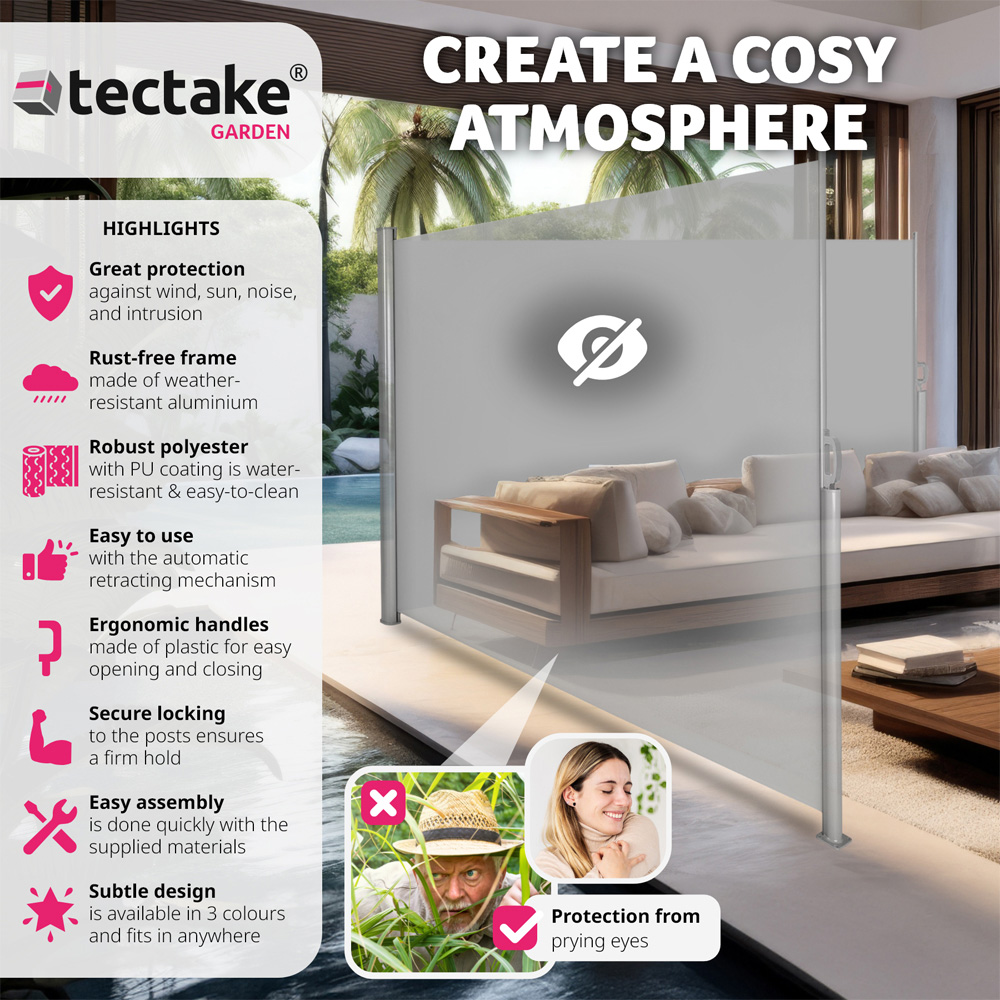 tectake Grey Double Sided Retractable Side Awning 1.8 x 6m Image 6
