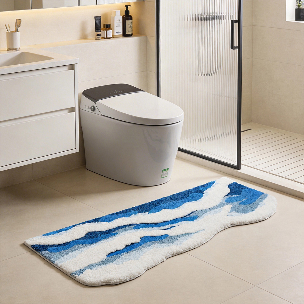 Living and Home Blue and White Irregular Wave-Shaped Non-Slip Rug 120 x 50cm Image 2