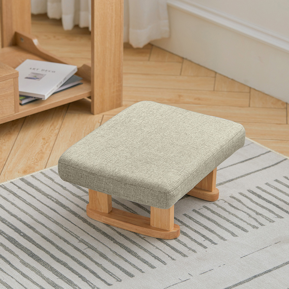Living and Home Khaki Padded Wooden Rocking Footstool Image 8