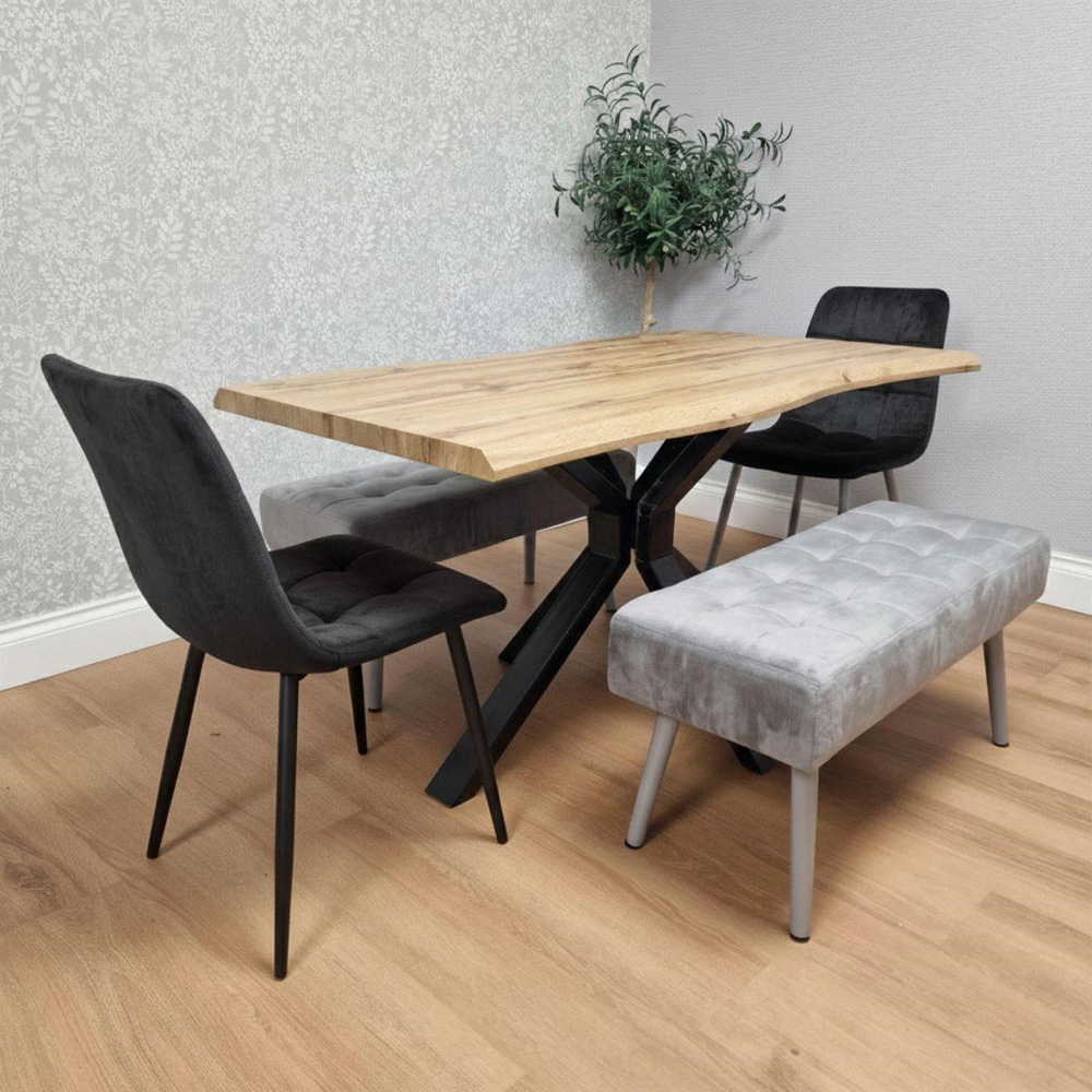 Kosy Koala 6 Seater Velvet Wooden Rectangle Dining Set with Bench Black and Grey Image 2