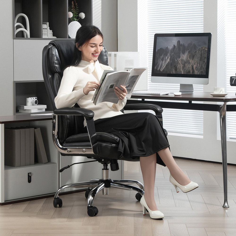 Portland Black Height Adjustable Faux Leather Office Desk Chair Image 4