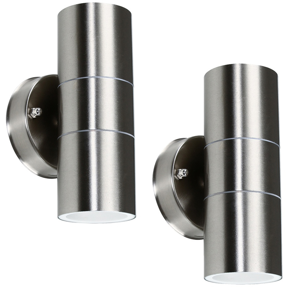 ValueLights Gainsford Set of 2 Silver Warm White Bulb Wall Up-Down Lights Image 1