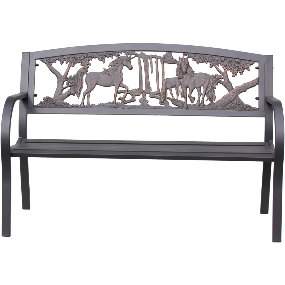 Gardeco 2 Seater Unicorn Motif Black and Bronze Patina Steel framed Cast Iron Bench Image 2