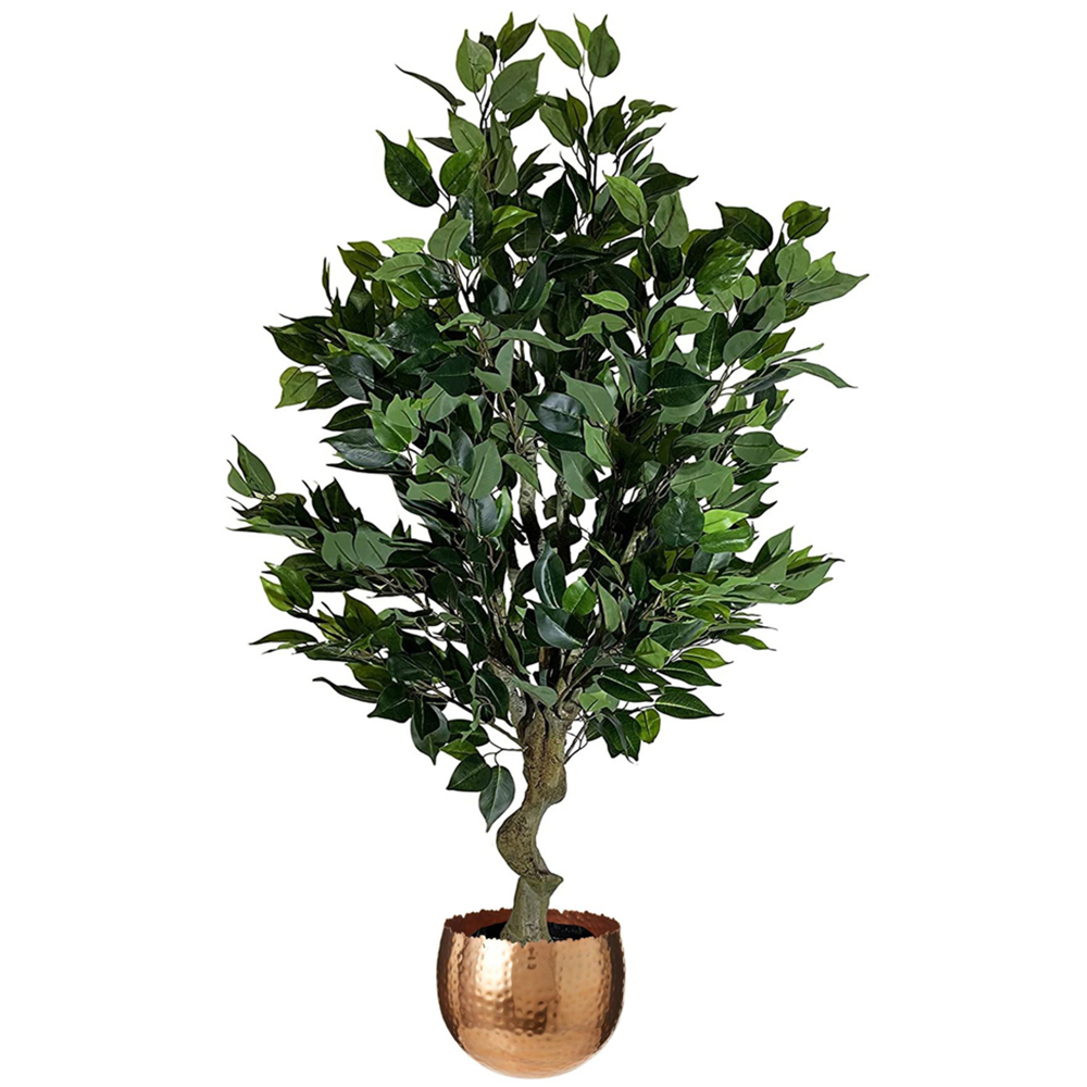 Leaf Realistic Ficus Bush Artificial Plant in Copper Curve Planter 100cm Image 1