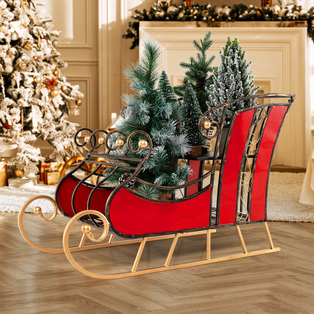 Costway 2 Shelf Santa Sleigh Storage Christmas Decoration Image 4