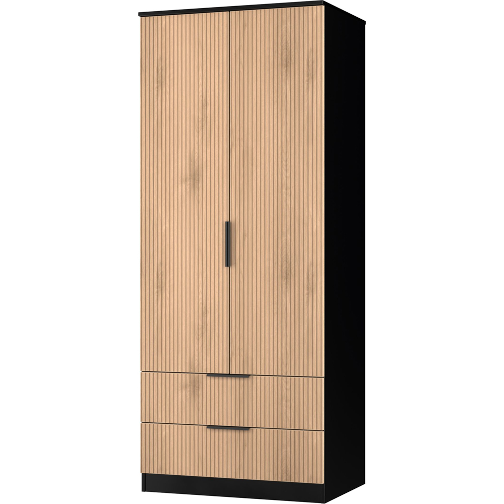 Crowndale Java 2 Door 2 Drawer Slatt Effect and Black Wardrobe Image 4