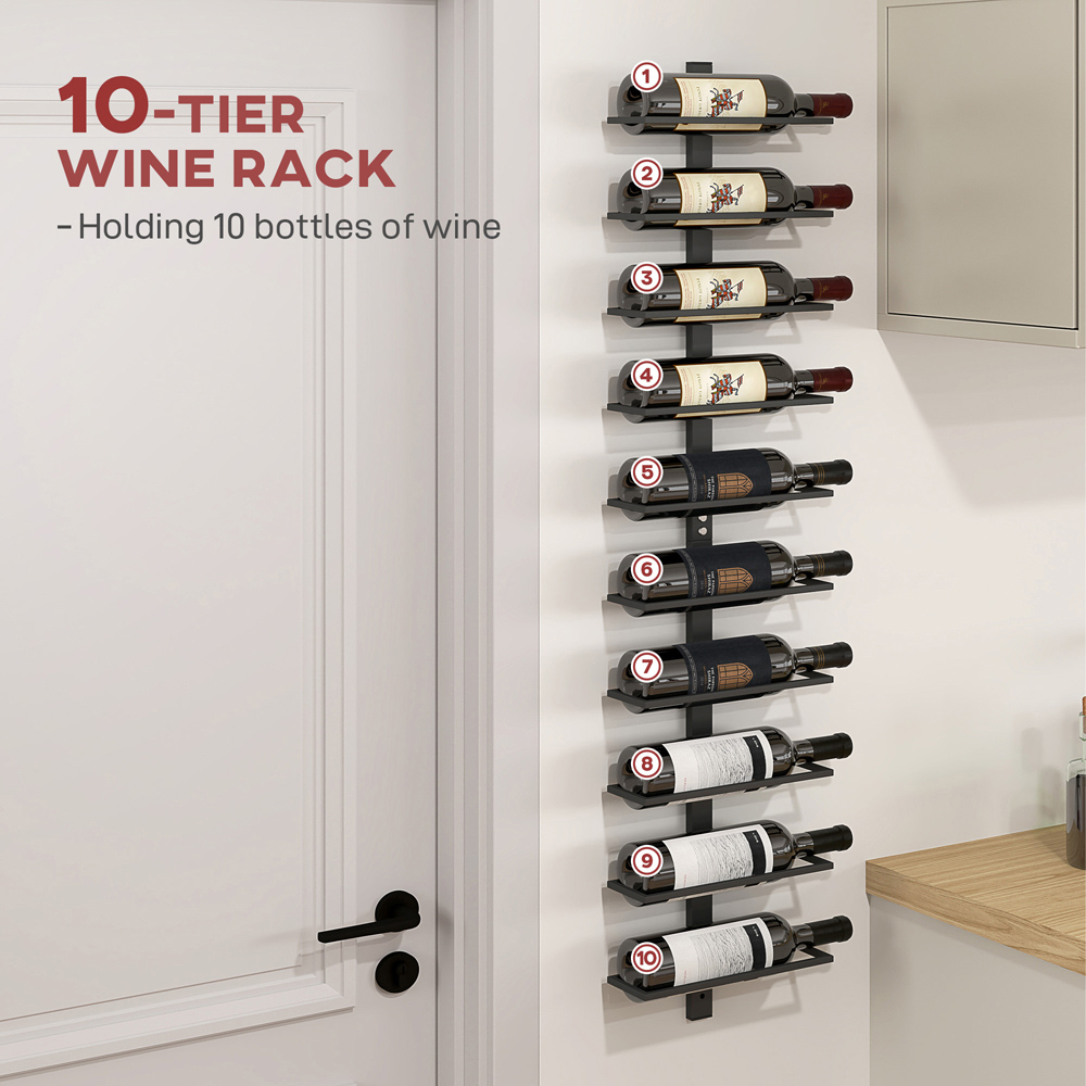 HOMCOM 10 Bottle Black Wall Mount Wine Rack Image 6