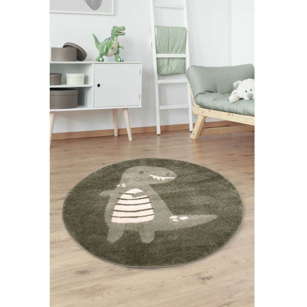 Homemaker Echo Green Dinosaur Motif Circular Rug 100cm Image 5