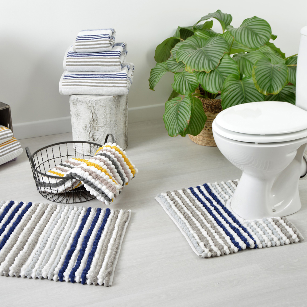 Allure Bath Fashions Navy Striped Chunky Bobble Pedestal Mat 50 x 50cm Image 2
