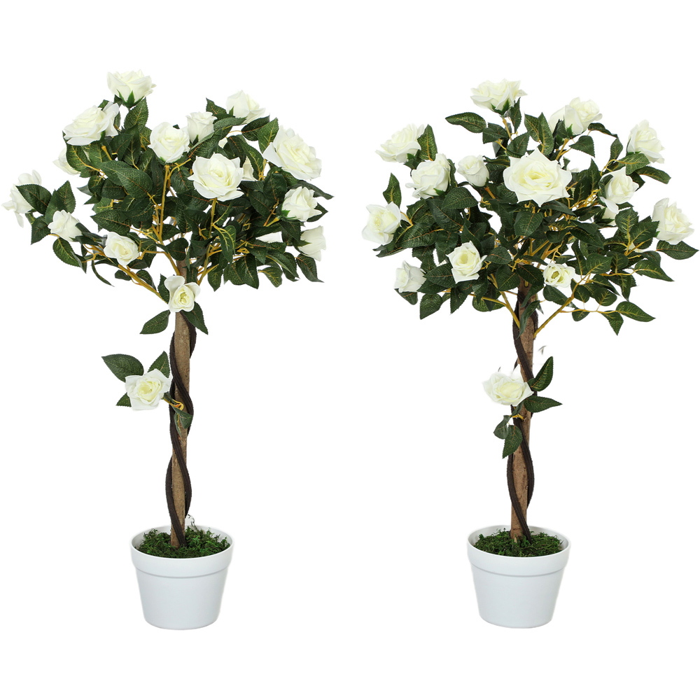 Portland White Rose Artificial Tree in Pot 90cm 2 Pack Image 1