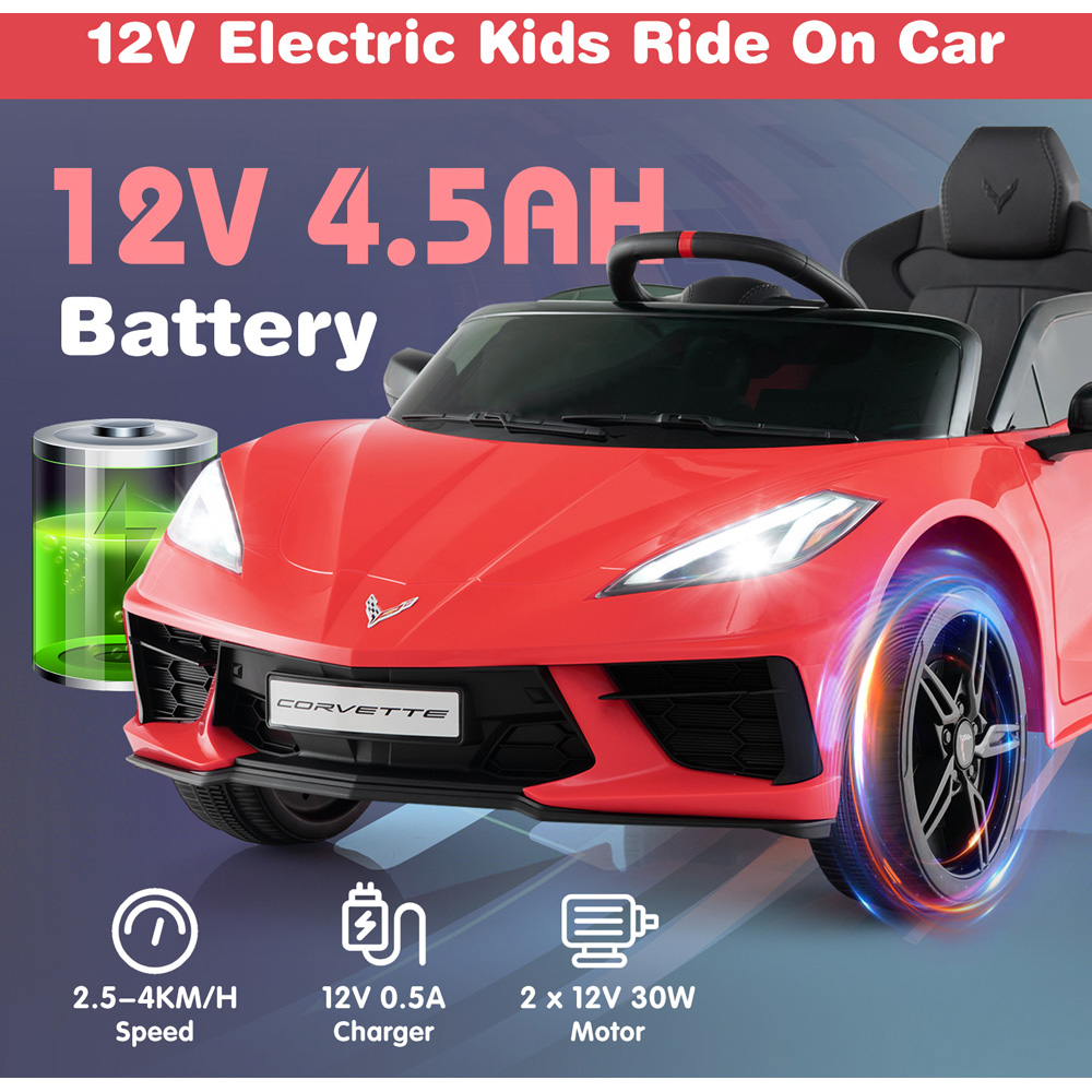 Costway Kids Red Licensed Chevrolet Corvette C8 Electric Ride On Car with Remote Control 12V Image 5