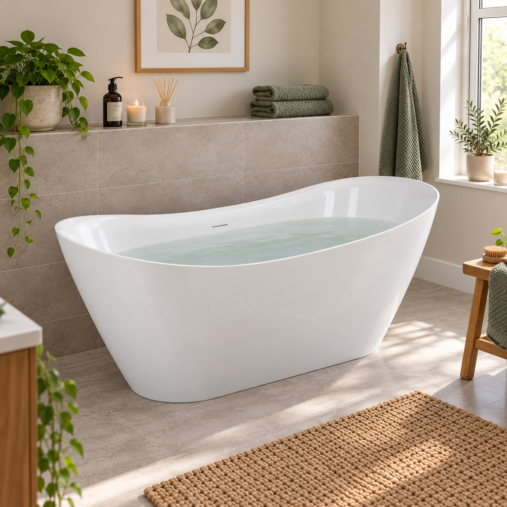 Go Bathrooms Gloss White Double Ended Acrylic Freestanding Bath 1700 x 750mm Image 3