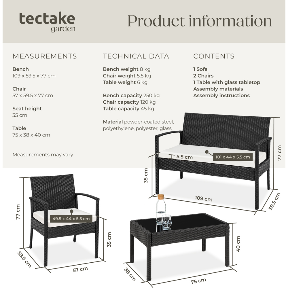 tectake Sparta 4 Seater Black Rattan Garden Lounge Set Image 9