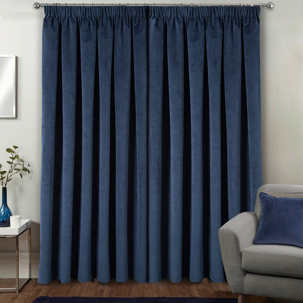 Enhanced Living Oxford Navy Thermal Blackout Pencil Pleat Velvet Single Door Curtain 168 x 214cm Image 4